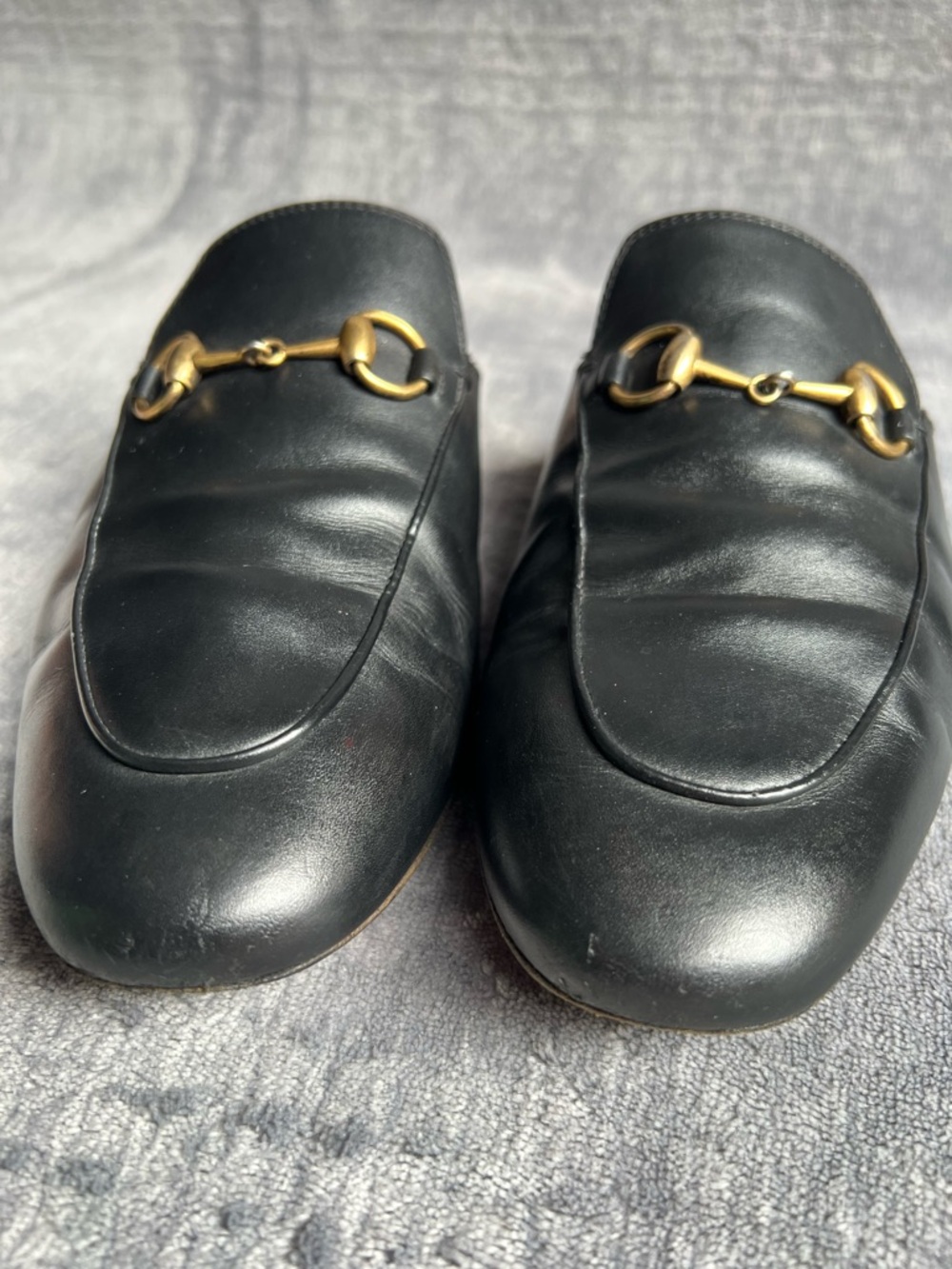 GUCCI Princetown Leather Horsebit Loafer Mules Sz 37 Black Italy Made - Picture 3 of 13